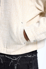 Custom Luxury Crocodile Embossed Jacket - Cream Cotton Twill Cropped Work Jacket