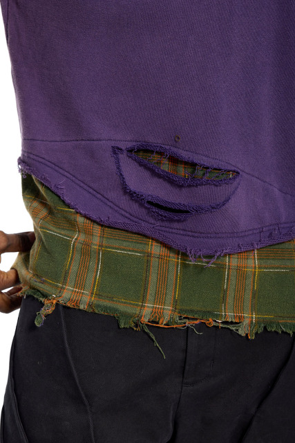 Custom Men's Purple Distressed Fake Two-Piece Sweatshirt - LANWO Embroidered Streetwear Top