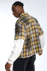 High Street Men's Plaid Short Sleeve Over Long Sleeve Shirt with Rhinestone Detail