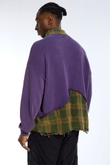 Custom Men's Purple Distressed Fake Two-Piece Sweatshirt - LANWO Embroidered Streetwear Top