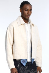 Custom Luxury Crocodile Embossed Jacket - Cream Cotton Twill Cropped Work Jacket