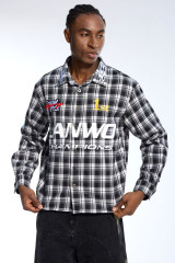 Custom LANWE Champion Racing-Inspired Black Plaid Button Up Shirt for Men