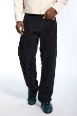 Custom Men's Black Diagonal Pleated Wide Leg Pants - Streetwear Twisted Trousers