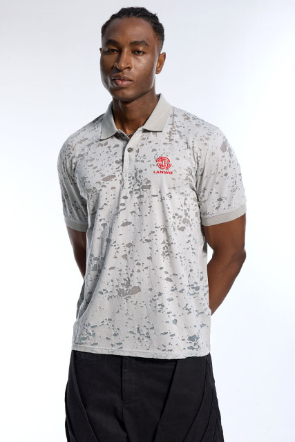 Custom Men's Light Grey Splatter Print Polo Shirt - LANWO Embroidered Streetwear Top