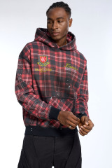 Custom Men's Red Black Plaid LANWO Yacht Club Hoodie - Vintage Distressed Sweatshirt