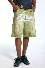 Wholesale Custom Green Denim Shorts - OEM LANWO Rhinestone Embellished Baggy Shorts