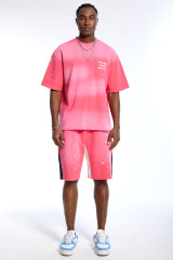 Custom Oversized Pink Tie-Dye T-Shirt & Shorts Set - Paint Splatter High Street Matching Set