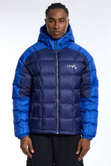 Custom Men's Two-Tone Blue Puffer Jacket Hooded Quilted Winter Coat