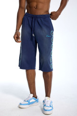Custom Oversized Washed Navy Shorts - Turquoise Cross Stud Detail High Street Casual Shorts