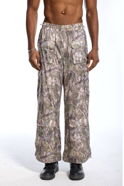 Custom Vintage Camo Cargo Pants - Tree Camo Print & Drawstring Waist Casual Pants