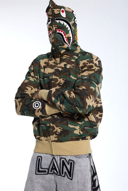 Custom Oversized Camouflage Full Zip Hoodie - Shark Mouth Embroidery High Street Hooded Jacket