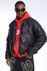 Custom Oversized Black Diamond Quilt Puffer Jacket - High Street Cropped Puffer Coat