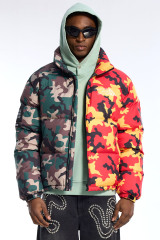 Custom Oversized Split Camo Puffer Jacket - Green & Red Camo High Street Outerwear