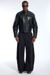 Custom Vintage Black Leather Jacket - Padded Shoulder & Embossed Sleeve Detail