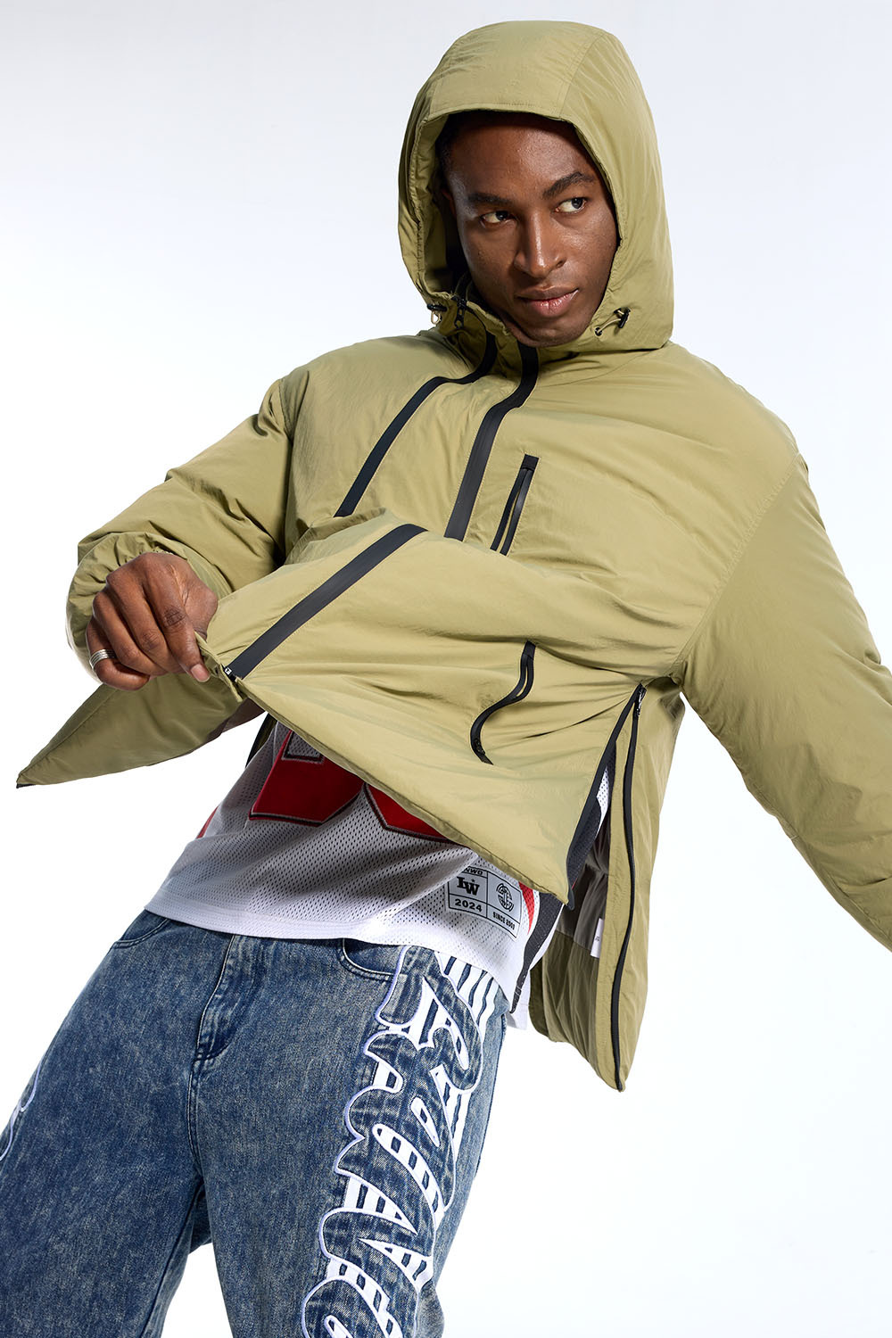 Unisex custom zip-up puffer jacket, winter warm coat