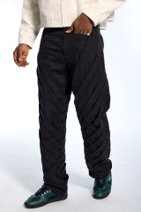 Custom Men's Black Diagonal Pleated Wide Leg Pants - Streetwear Twisted Trousers