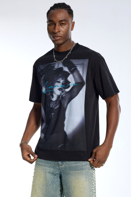 Custom Men's Black Abstract Figure Graphic T-Shirt - LANWO Signature Streetwear Tee
