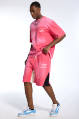 Custom Oversized Pink Tie-Dye T-Shirt & Shorts Set - Paint Splatter High Street Matching Set