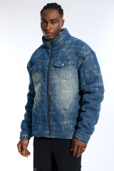Custom Men's Gradient Denim Puffer Jacket - High Street Quilted Streetwear Winter Coat
