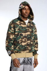 Custom Oversized Camouflage Full Zip Hoodie - Shark Mouth Embroidery High Street Hooded Jacket