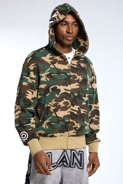 Custom Oversized Camouflage Full Zip Hoodie - Shark Mouth Embroidery High Street Hooded Jacket