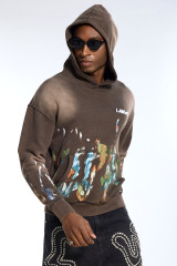 Custom Men's Brown Wash Hoodie Paint Splatter Print Streetwear Hoodie