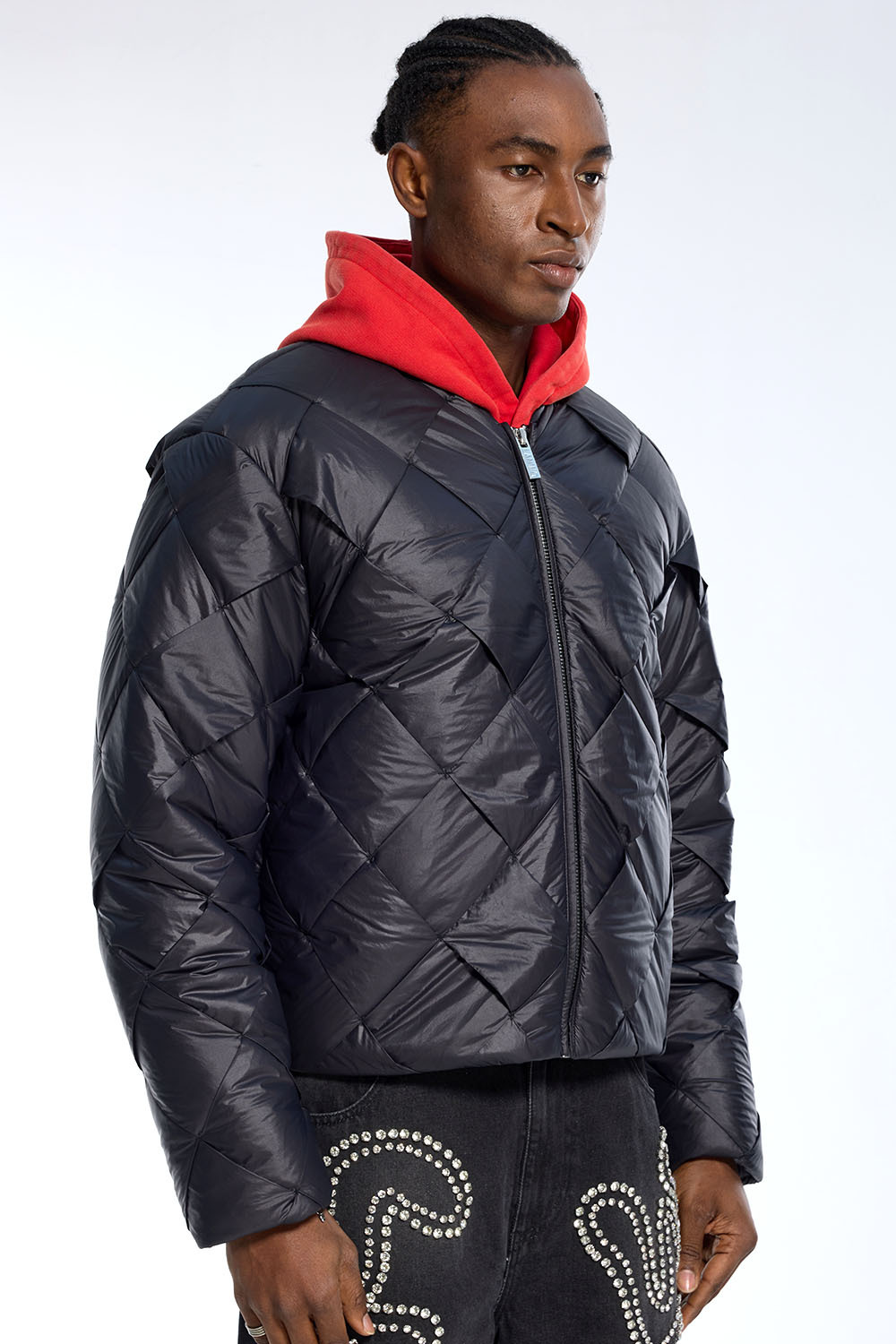 Custom Oversized Black Diamond Quilt Puffer Jacket - High Street Cropped Puffer Coat
