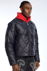 Custom Oversized Black Diamond Quilt Puffer Jacket - High Street Cropped Puffer Coat