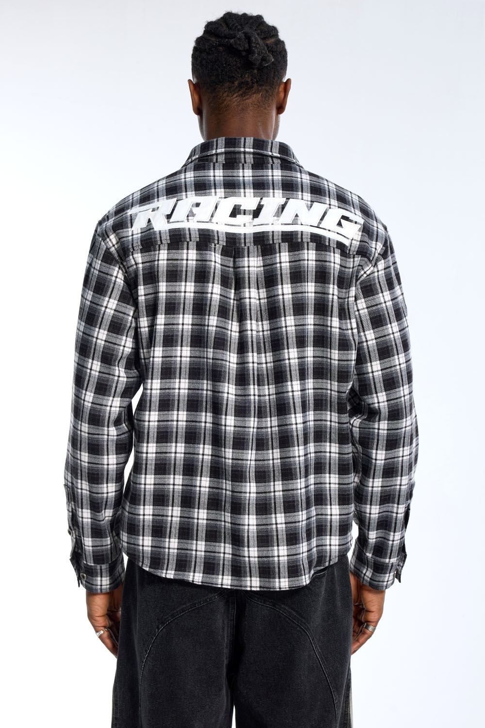 Custom LANWE Champion Racing-Inspired Black Plaid Button Up Shirt for Men