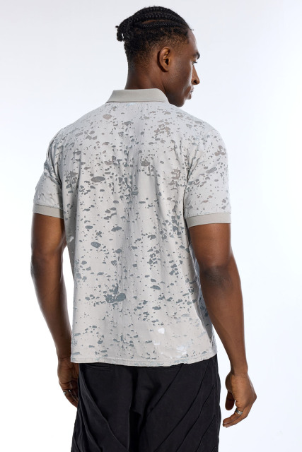 Custom Men's Light Grey Splatter Print Polo Shirt - LANWO Embroidered Streetwear Top