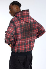 Custom Men's Red Black Plaid LANWO Yacht Club Hoodie - Vintage Distressed Sweatshirt