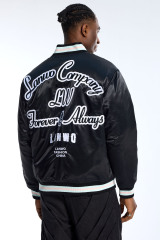 Custom Men's Black Satin LANWO Varsity Jacket - Striped Rib Streetwear Bomber