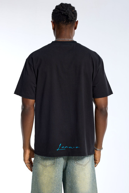 Custom Men's Black Abstract Figure Graphic T-Shirt - LANWO Signature Streetwear Tee