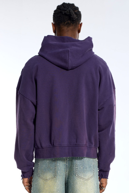 Custom Men's Purple Distressed Zip-Up Hoodie - Oversized Paint Splatter Streetwear Jacket