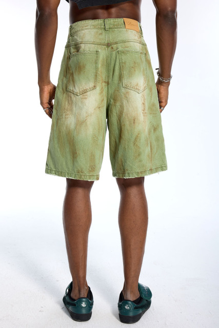 Wholesale Custom Green Denim Shorts - OEM LANWO Rhinestone Embellished Baggy Shorts