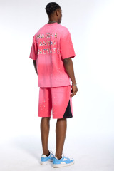 Custom Oversized Pink Tie-Dye T-Shirt & Shorts Set - Paint Splatter High Street Matching Set