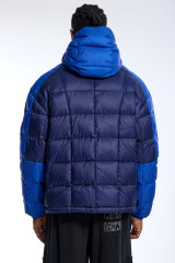 Custom Men's Two-Tone Blue Puffer Jacket Hooded Quilted Winter Coat