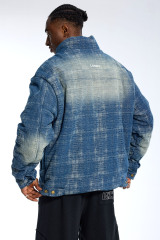 Custom Men's Gradient Denim Puffer Jacket - High Street Quilted Streetwear Winter Coat