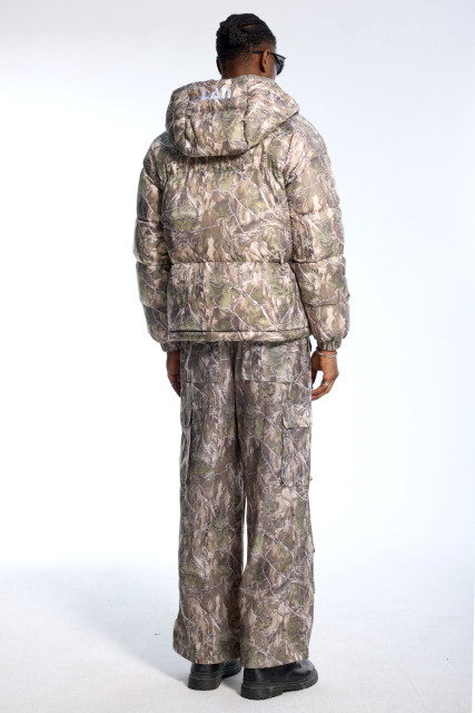 Custom Oversized Camouflage Tracksuit - Tree Camo Puffer & Cargo Pants High Street Matching Set