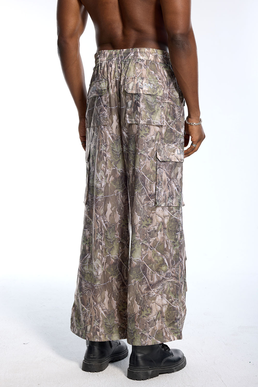 Custom Vintage Camo Cargo Pants - Tree Camo Print & Drawstring Waist Casual Pants