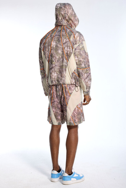 Custom Oversized Camouflage Tracksuit - Tree Camo Windbreaker & Matching Shorts High Street Set