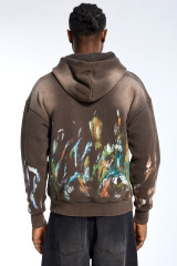 Custom Men's Brown Wash Hoodie Paint Splatter Print Streetwear Hoodie