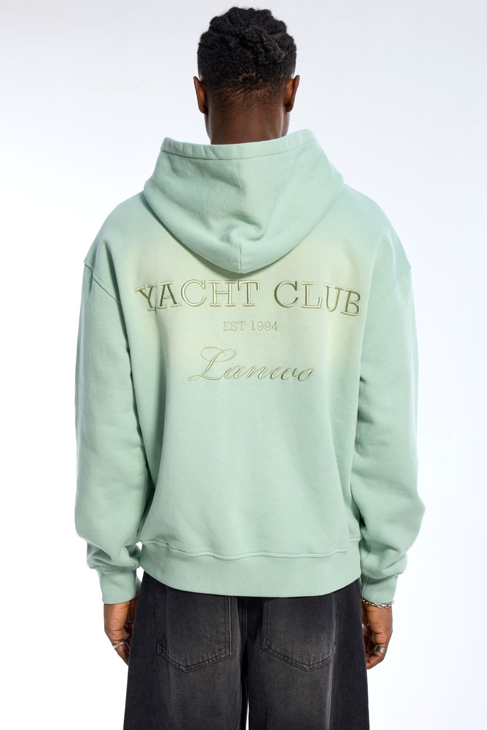 Custom Oversized Mint Gradient Hoodie - Minimalist Embroidery & Snap Button Detail High Street Sweatshirt