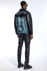 Custom Men's Black Faux Leather 2 Piece Set - Studded Collar Jacket & Slim Pants Streetwear Outfit