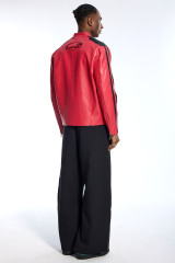 Custom Vintage Red Leather Jacket - Stand Collar & Contrast Panel Detail