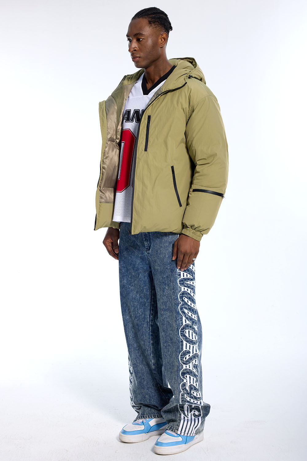 Unisex custom zip-up puffer jacket, winter warm coat