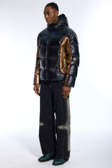 Oversized Metallic Gold Accent Puffer Jacket for Men | Waterproof Winter Hooded Padded Coat