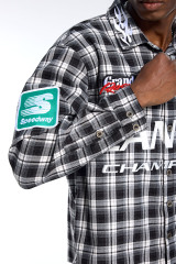 Custom LANWE Champion Racing-Inspired Black Plaid Button Up Shirt for Men