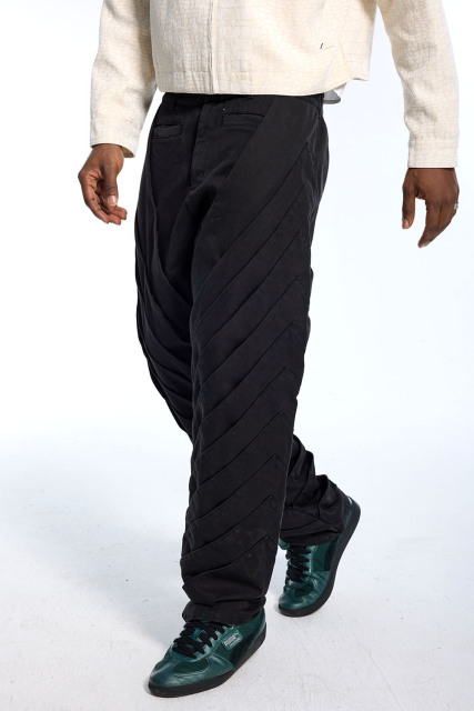 Custom Men's Black Diagonal Pleated Wide Leg Pants - Streetwear Twisted Trousers