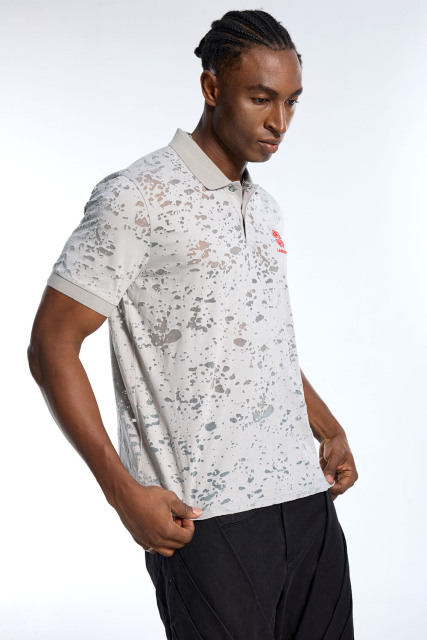 Custom Men's Light Grey Splatter Print Polo Shirt - LANWO Embroidered Streetwear Top
